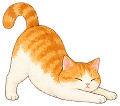 伸びをする茶トラ猫